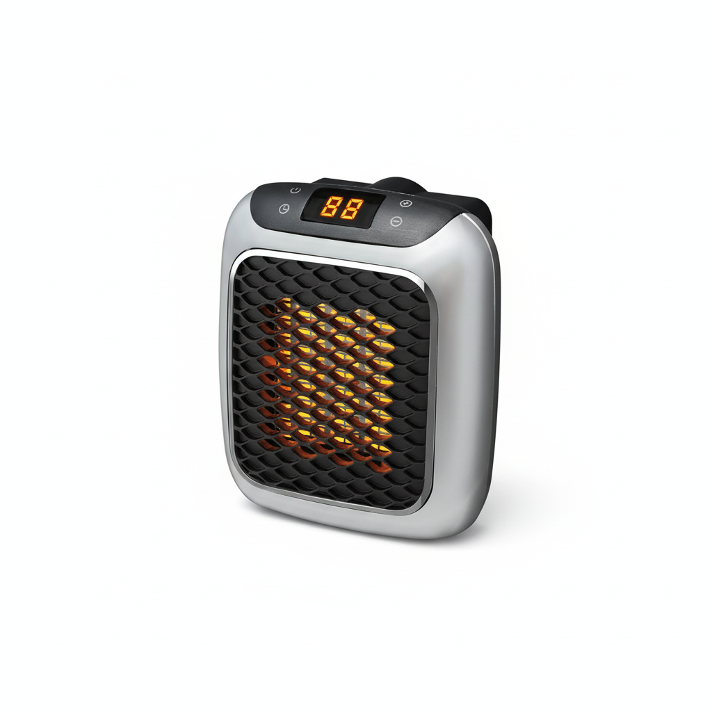 Ontel Handy Heater Turbo Wall Outlet Small Space Heater with Adjustable Thermostat, Programmable 12-Hour Timer, Auto Shut Off - Quiet, Space-Saving, Ceramic (Packaging May Vary) (Turbo Heat)