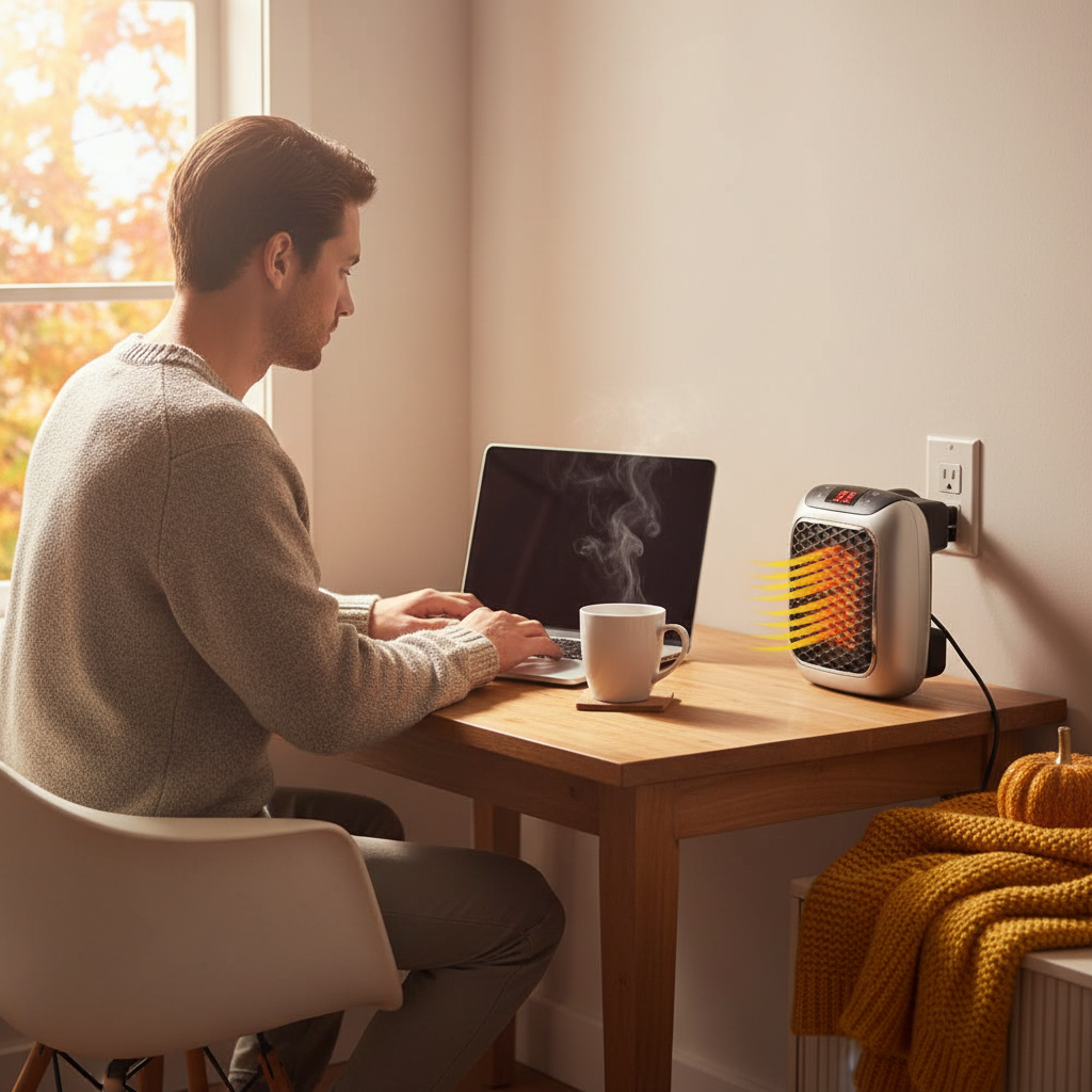 Ontel Handy Heater Turbo Wall Outlet Small Space Heater with Adjustable Thermostat, Programmable 12-Hour Timer, Auto Shut Off - Quiet, Space-Saving, Ceramic (Packaging May Vary) (Turbo Heat)