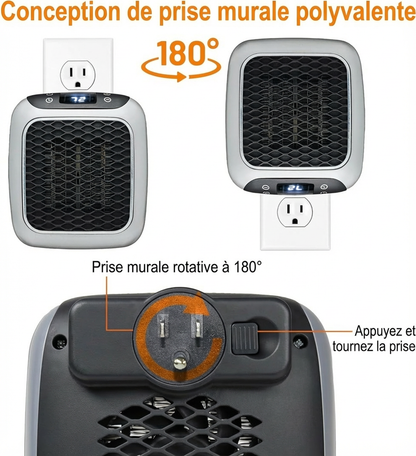Ontel Handy Heater Turbo Wall Outlet Small Space Heater with Adjustable Thermostat, Programmable 12-Hour Timer, Auto Shut Off - Quiet, Space-Saving, Ceramic (Packaging May Vary) (Turbo Heat)